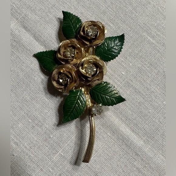 Vintage Signed Hobe Flower Mesh Gold tone Rose Brooch Pin - Picture 1 of 7